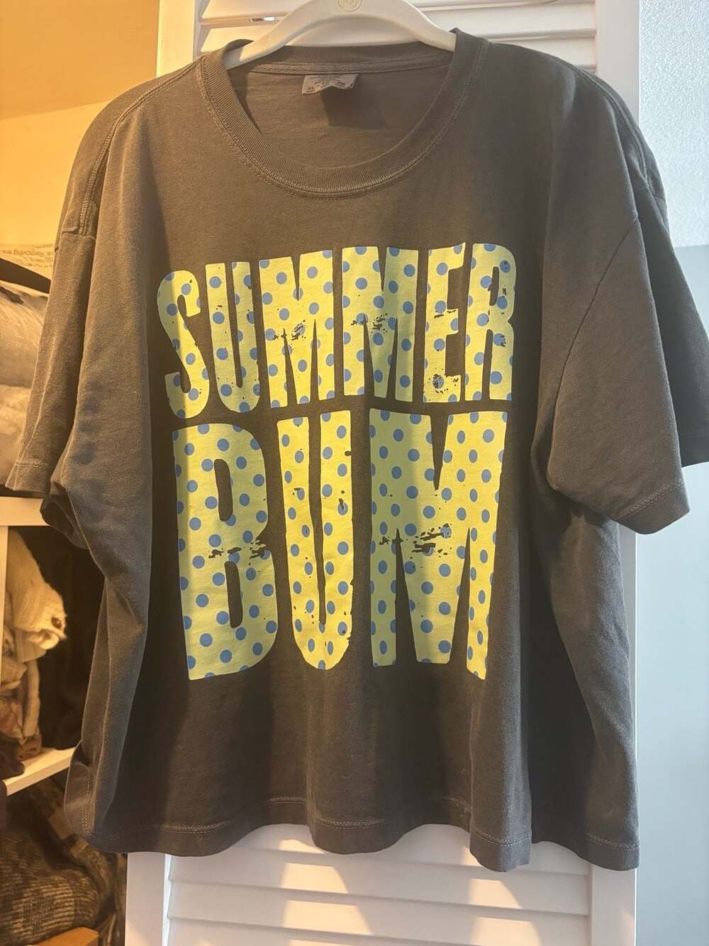 BIRDIE Summer Bum Graphic T-Shirt Size XL Charcoal Polka Dot